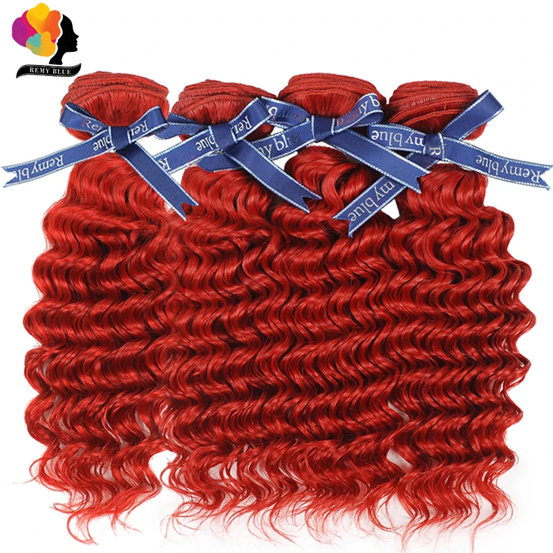 

Remyblue Red Deep Wave Bundles Brazilian Hair Weave Bundles 99J Burgundy 100% Human Hair Extensions 4 Pcs/lot Remy Hair Bundles