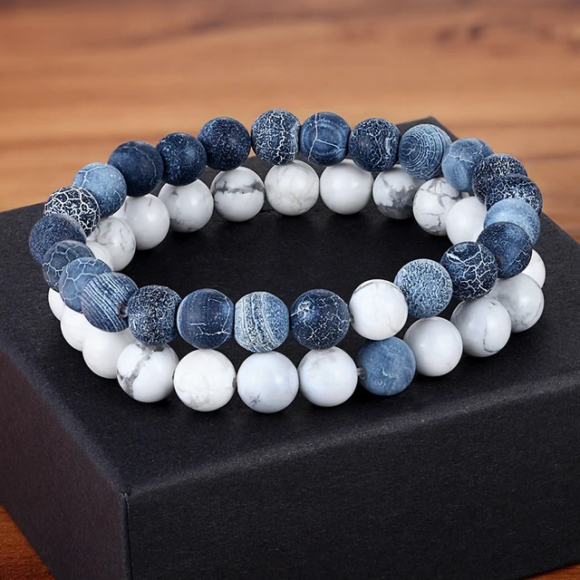 Conjunto de 2 unidades de pulsera de distancia para parejas, pulsera de cuentas de piedra Natural para Yoga para hombres y mujeres, regalo para Amiga, Charm Strand, joyería Conjunto de 2 unidades de pulsera de distancia para parejas, pulsera de cuentas de piedra Natural para Yoga para hombres y mujeres, regalo para Amiga, Charm Strand, joyería