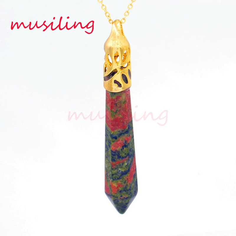 

Natural Gem Stone Hexagon Prism Pendants Necklace Chain Pendulum Clothing Accessories Fashion Charms Jewelry for Women 1pcs