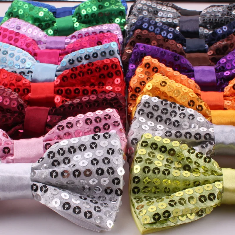 

Colorful Purple Sequin Royal Blue Black Bow-tie Tuxedo Dress Red Bowtie Adjustable Elastic Strap Gold Sequin Bow Tie