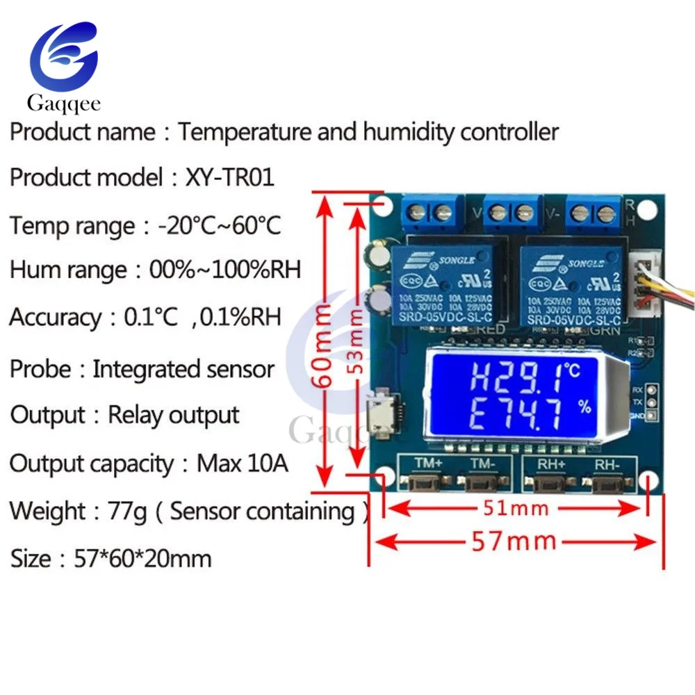 Контроллер температуры и влажности, ЖК-цифровой термометр, гигрометр, модуль управления, двойной выход, автоматический постоянный регулятор