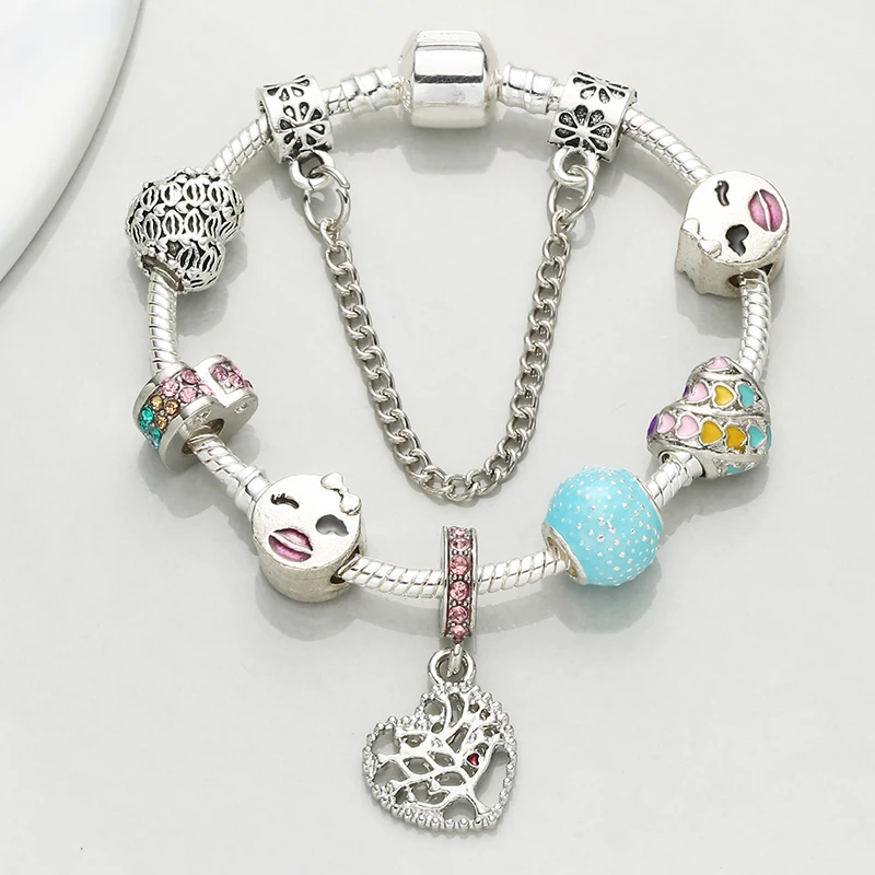 

BAOPON Silver Color Charm Bracelet with Translucent Blue Enamel Beads Rainbow Dangle Brand Bracelet For Women Gift