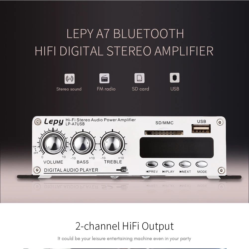 Lepy A7 Bluetooth Беспроводной усилитель 2 канальный HiFi стерео Бас домашних аудио плеер 1529653875574162.jpg