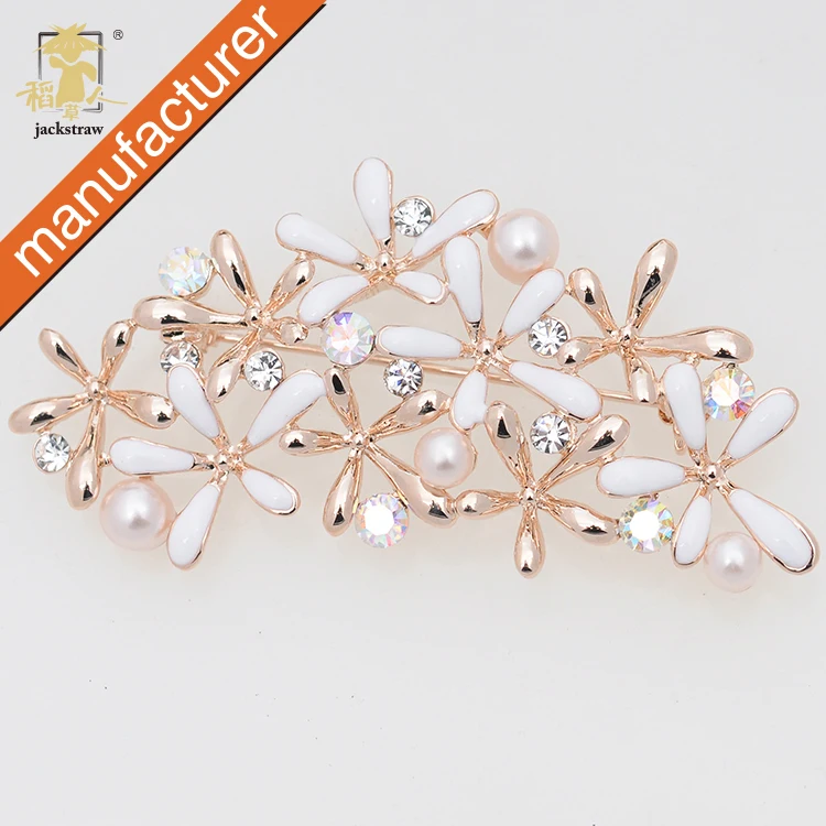 New popular beautiful flower brooch wholesale handmade rhinestone pearl