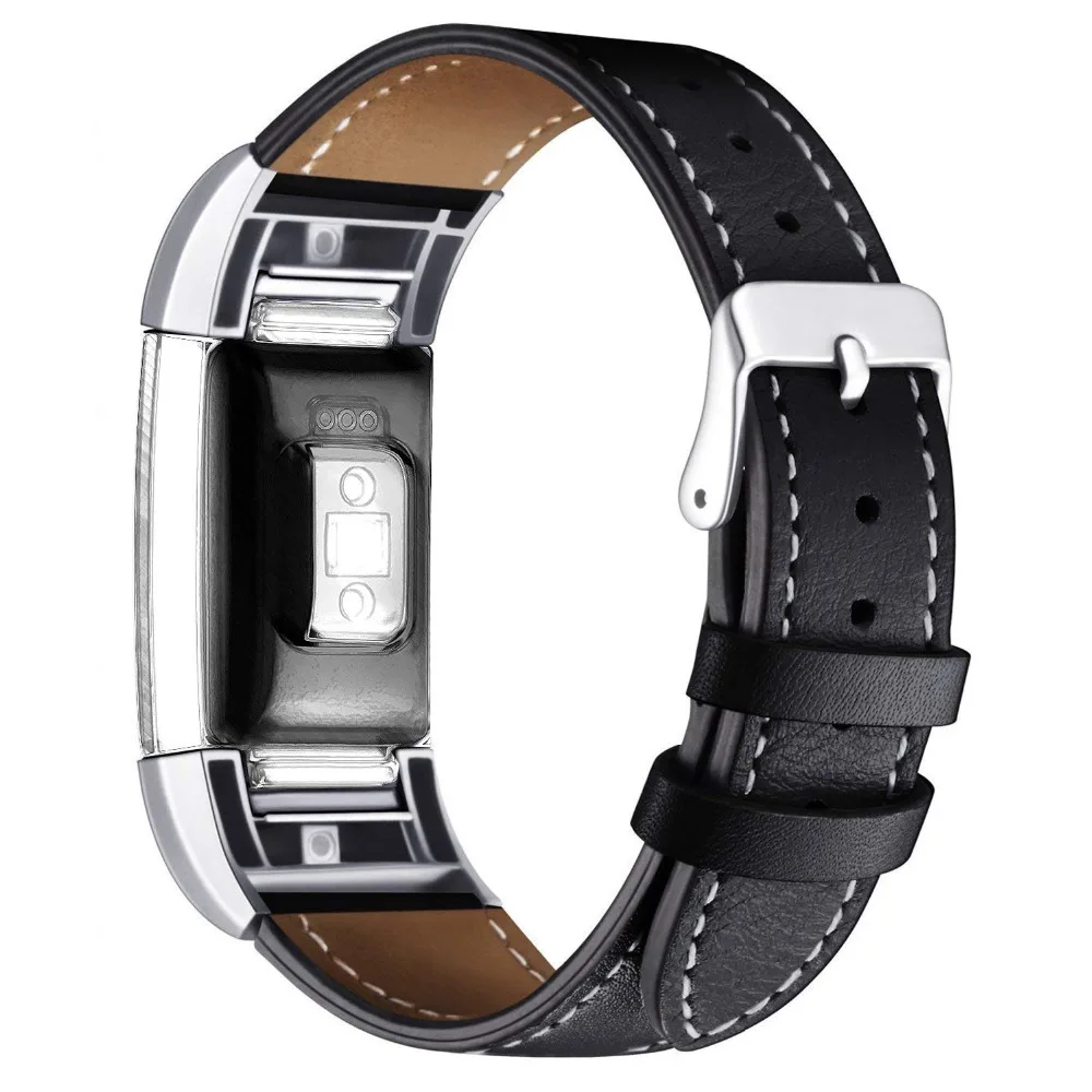 Genuine Leather Band for Fitbit Charge 2 Bands Classic Wristband Metal Connectors Fitness Strap Women Men Small Large (16)