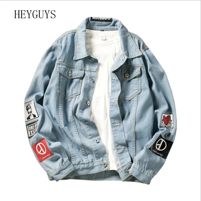 

HEYGUYS 2018 spring new Top Quality Denim Jackets Men Hip Hop Clothing long sleeve Mens Wear Jeans Jackets Free shipping