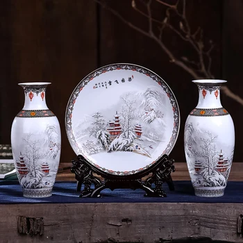 

Jingdezhen modern Chinese porcelain vase three piece ceramic flower Home Furnishing decoration living room decoration
