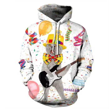 

Christmas X'mas 3D Print Cute Cat Playing Piano Jacket Men/women Funny Streetwear Hoodies Pocket Sweatshirts Boys White Clothes