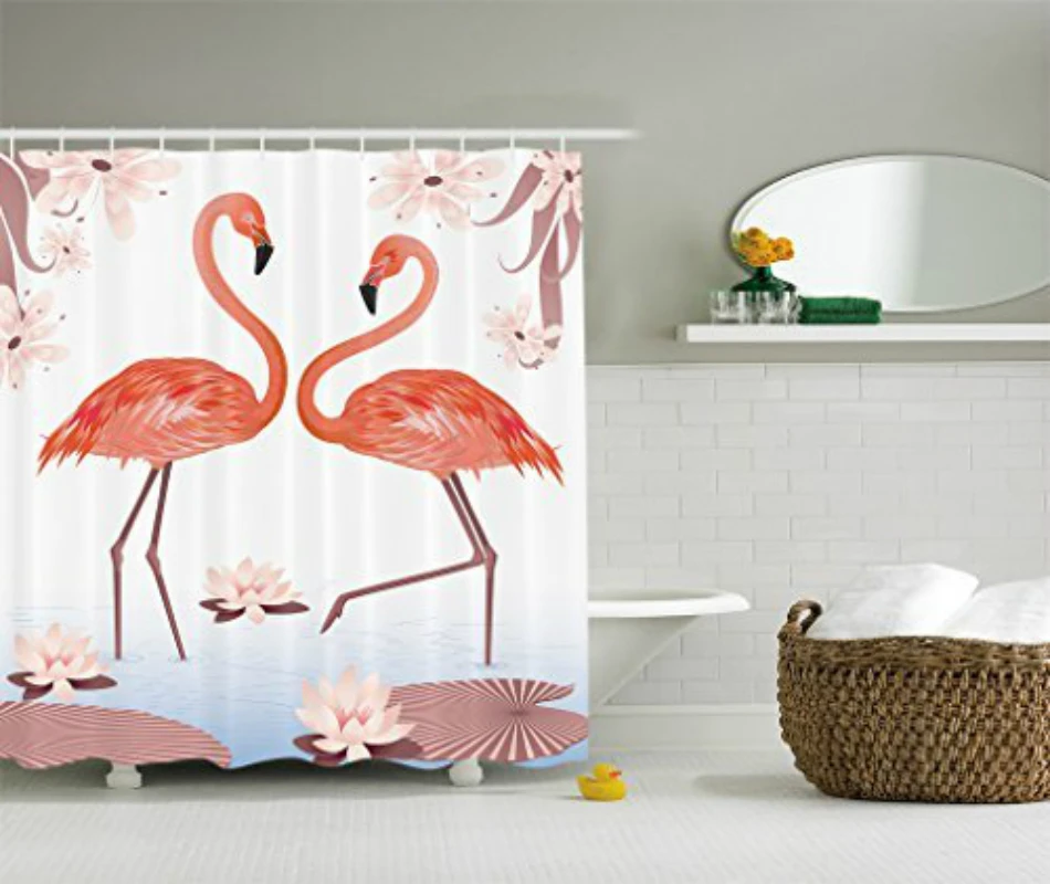 Memory Home Flamingos Love Birds Fabric Shower Curtain Funny Waterproof