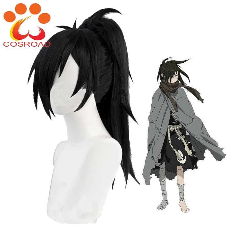 Cosroad Anime Dororo Hyakkimaru Kimono Wigs Black high temperature wig Cosplay Men Women Wig Halloween Party
