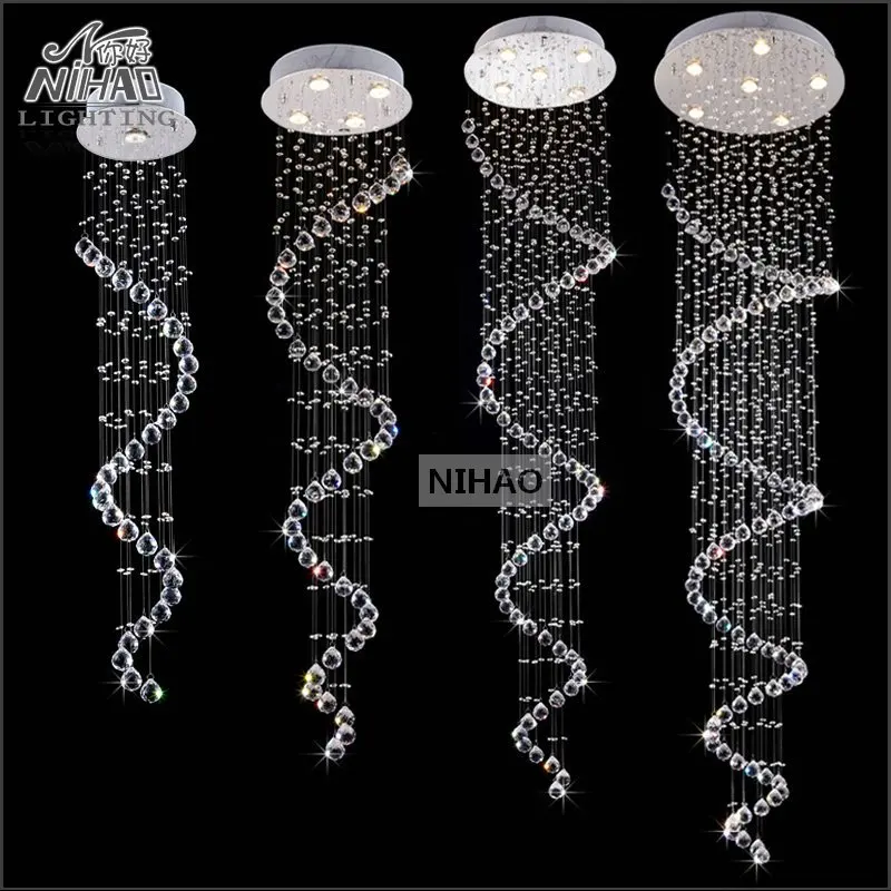 

Modern Spiral Crystal Ceiling Light Fixture Long Crystal Stair Lamp Flush Mounted Crystal Light Fitting for staircase villa
