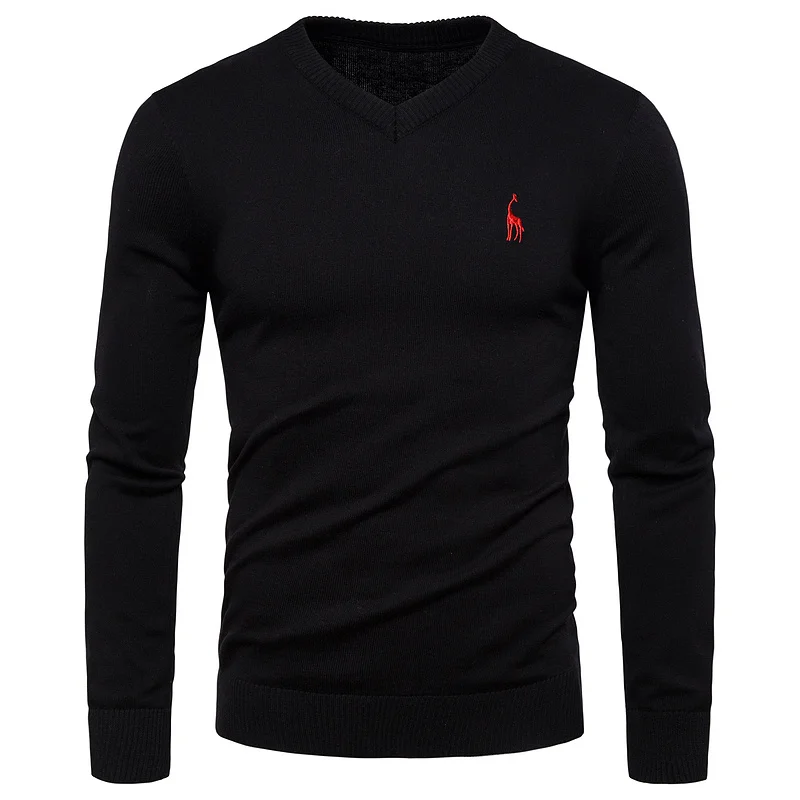 2019 Autumn Winter Brand Quality 100% Cotton Mens Sweaters V Neck Pullovers Men Solid Embroidery Sweater Men