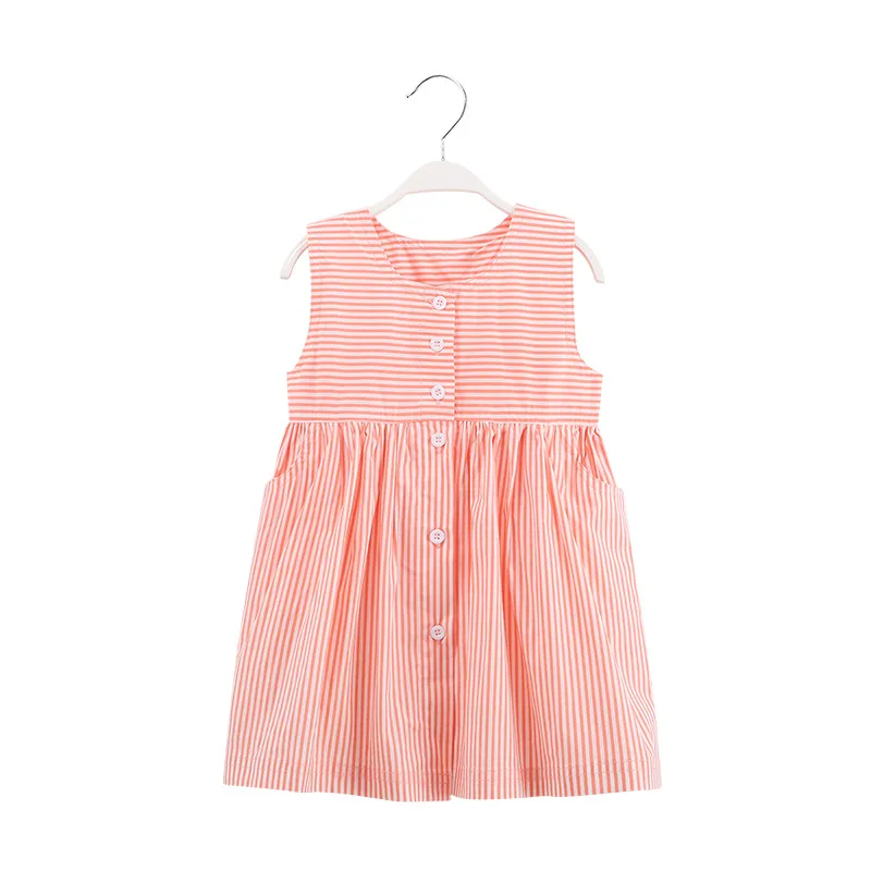 

High Quality 2019 Summer 3Y to 7Y Children Birthday Strip Princess Elegant Botton Kids Party Pink Striped Baby Girls Dresses