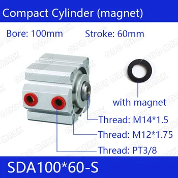 

SDA100*60-S Free shipping 100mm Bore 60mm Stroke Compact Air Cylinders SDA100X60-S Dual Action Air Pneumatic Cylinder