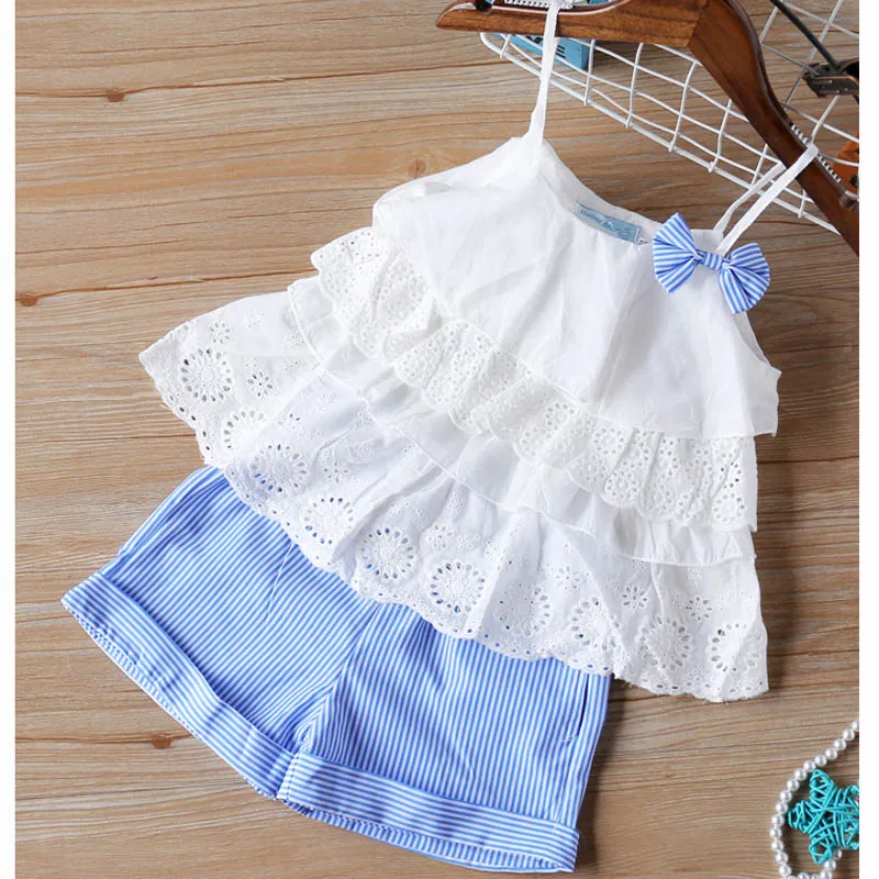Sodawn/Коллекция года, новая детская одежда модная одежда для девочек Милая большая бабочка+ шорты Детский костюм с жилетом из 2 предметов комплект одежды для девочек - Цвет: BZ261-White