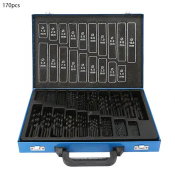 

170pcs 1-10mm High Speed Steel Nitriding Black Twisted Drill Bit Set with Blue Iron Box Countersink Drill