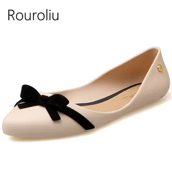 

Rouroliu Women Summer Fashion Pointed Toe Sandals Comfortable Non-Slip Beach Shoes Bowknot Soft Sole Jelly Shoes Woman RB85