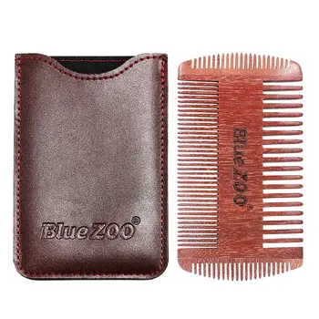 

4 Sides Of Wide&Fine Teeth Beard Comb Man Grooming Red Sandalwood Hair Comb Portable Beard Comb Hair Care Tools With Leather Bag