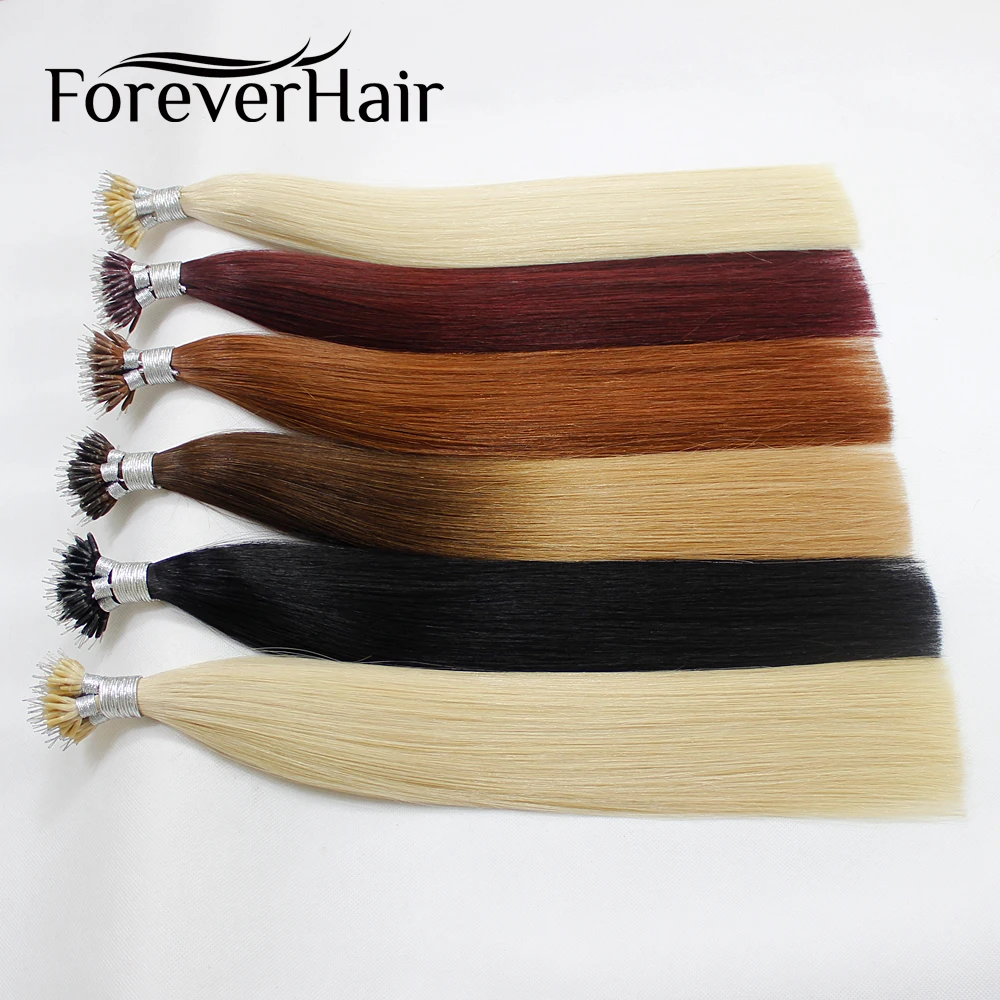 FOREVER HAIR настоящие Remy Nano Ring человеческие волосы для наращивания 1 г/локон 1" 18" 2" кератиновые прямые волосы блонд с микро-бусинами 50 г/