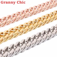 Granny Chic Men’s Cool Chain 316L Stainless Steel Necklace or Bracelet for Women Men Silver Rose Gold Black Cuban Chain Jewelry
