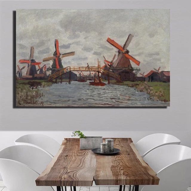 Windmill Near Zaandam by Claude Monet Oil Painting Printed on Canvas 3