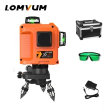LOMVUM лазерный уровень 3D 12 линия 360 роторный зеленый лазерный нивелир Красный Горизонтальный Вертикальный крест линия открытый лазерный уровень с базой