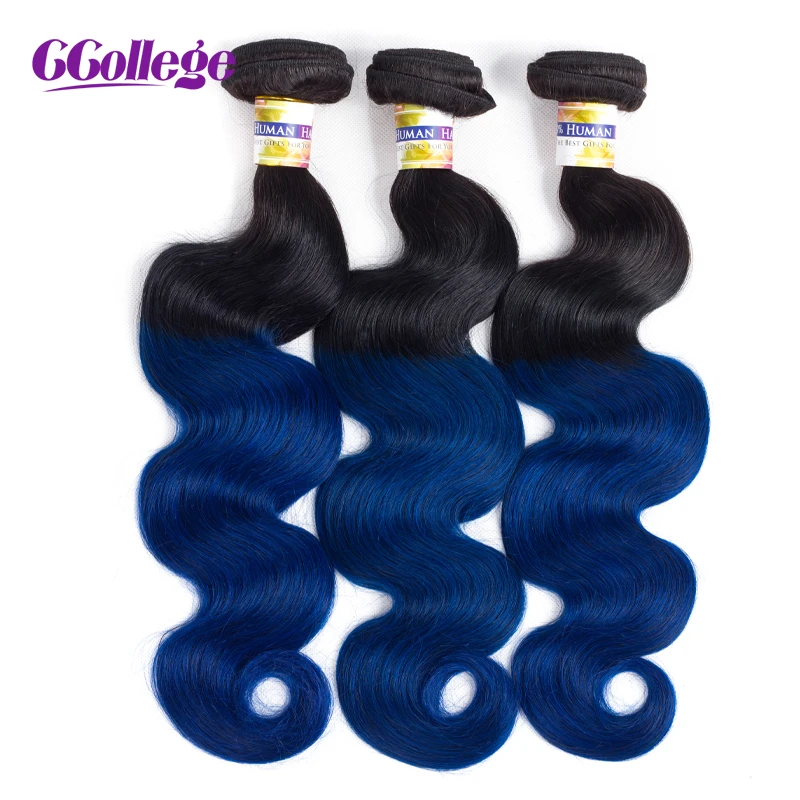

CCollege Brazilian Body Wave Hair Extensions Ombre Human Hair Weave Bundles 1Or 3Pcs/Lot Two Tone Natural Black To Blue Remy