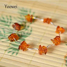 Yoowei Натуральный Янтарный браслет неправильный коньяк с бусинами эластичный веревочный женские модели уникальные серебряные трубки Прибалтики янтарь ювелирные изделия бутик