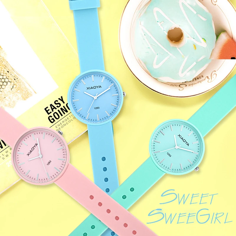 

Montre Femme 2018 Cute Fashion Dress Watch Waterproof Silicone Strap Women Wristwatches Loving Colorful Quartz Watch for Girls