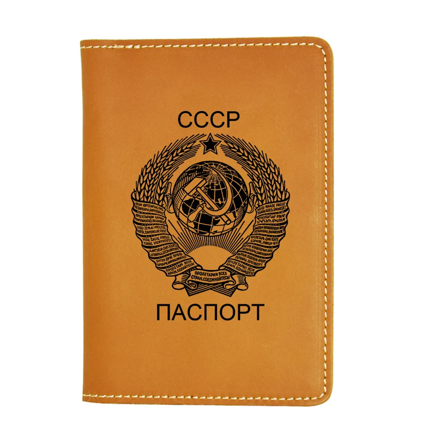

Yellow Travel Accessories Soviet Union Passport wallet Cover Simple Card Holders Travel Case Vintage Leather CCCP Passport Cover