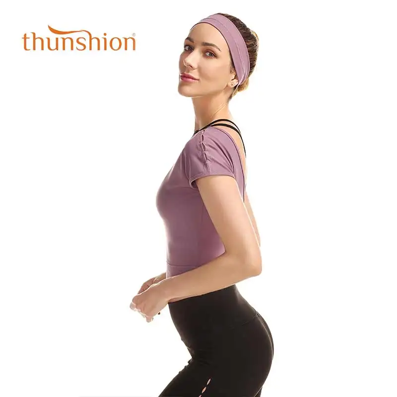 THUNSHION, женская футболка для йоги, спортивный сексуальный топ, u-образный дизайн, сзади, дышащий, для фитнеса, для женщин, с коротким рукавом, для бега, йоги, тренажерного зала