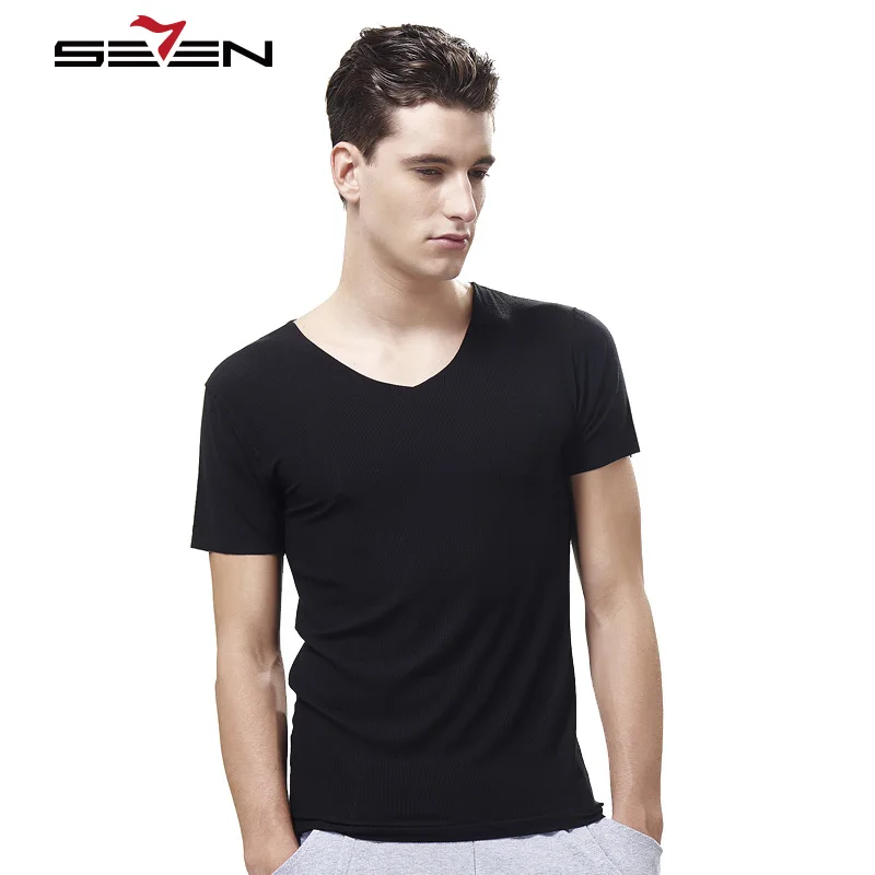 

Seven7 Brand Men Undershirts Slim Fit Solid V Neck Comfortable Breathable Men Modal Underwear Short Sleeve Casual Tops 109G48240