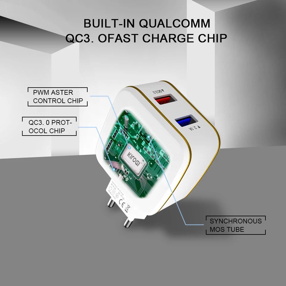 KIROGI QC 3 0 USB быстрое зарядное устройство для телефона дорожный настенный адаптер 30