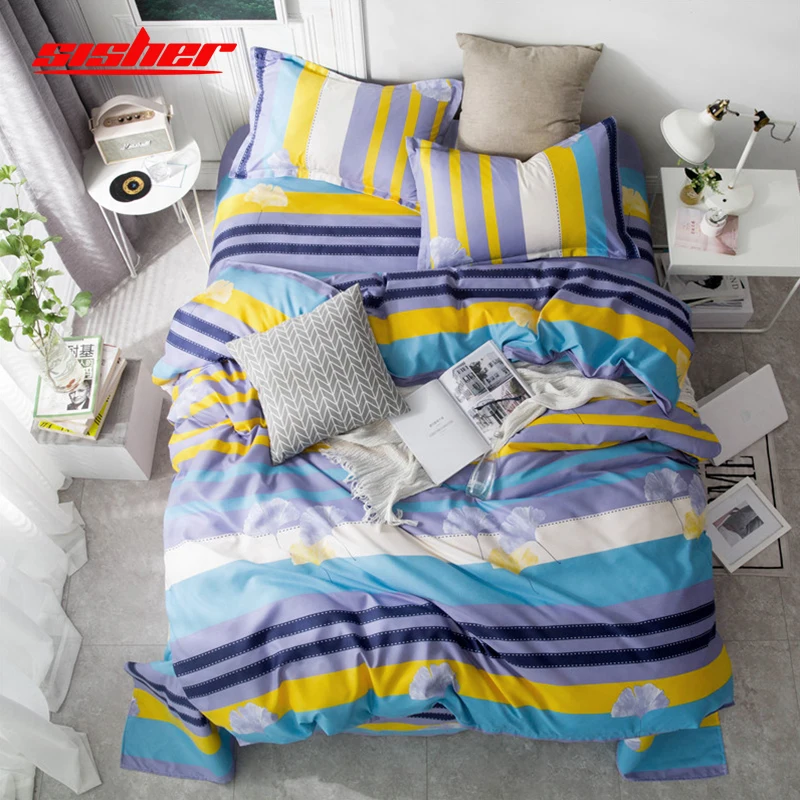 

Sisher Brief Stripe Printing Bedding Set King Size Duvet Cover sets Single Twin Full Double Quilt Covers Bedclothes kids Nordic