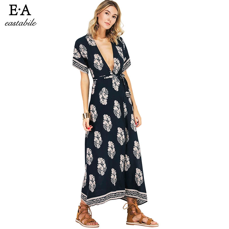 Eastabile 2018 Новый Для женщин Лето V шеи платье Винтаж Boho длиной макси цветочные