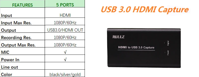1080P 60fps Full HD видео рекордер микрофон HDMI к USB 3,0 видео Захват карты устройство для Mac Windows Linux OBS Vmix прямая потоковая передача