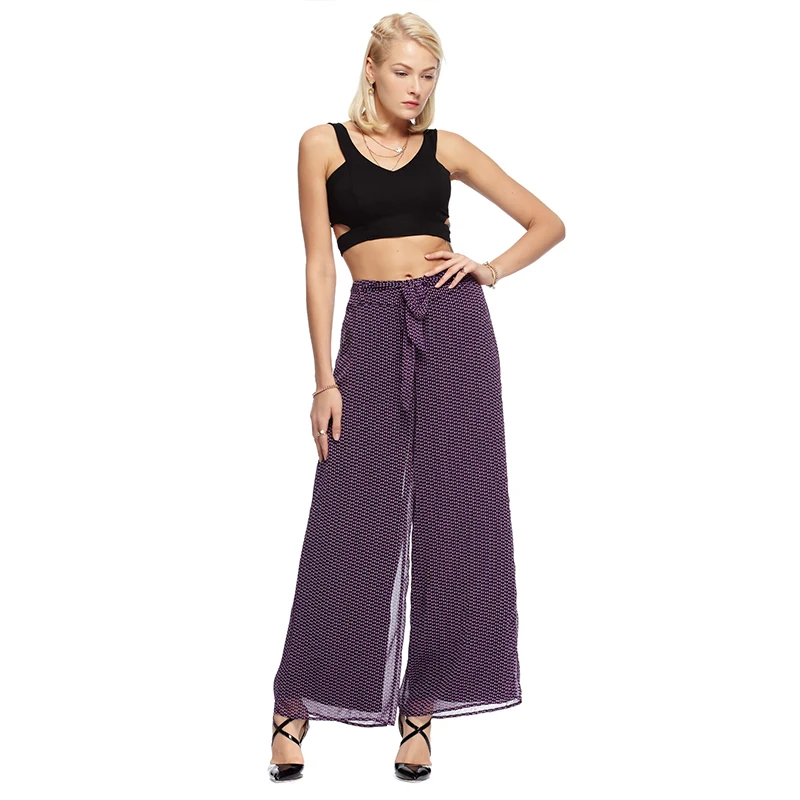 Spring Summer Ladies High Waist Chiffon Wide Leg Pants