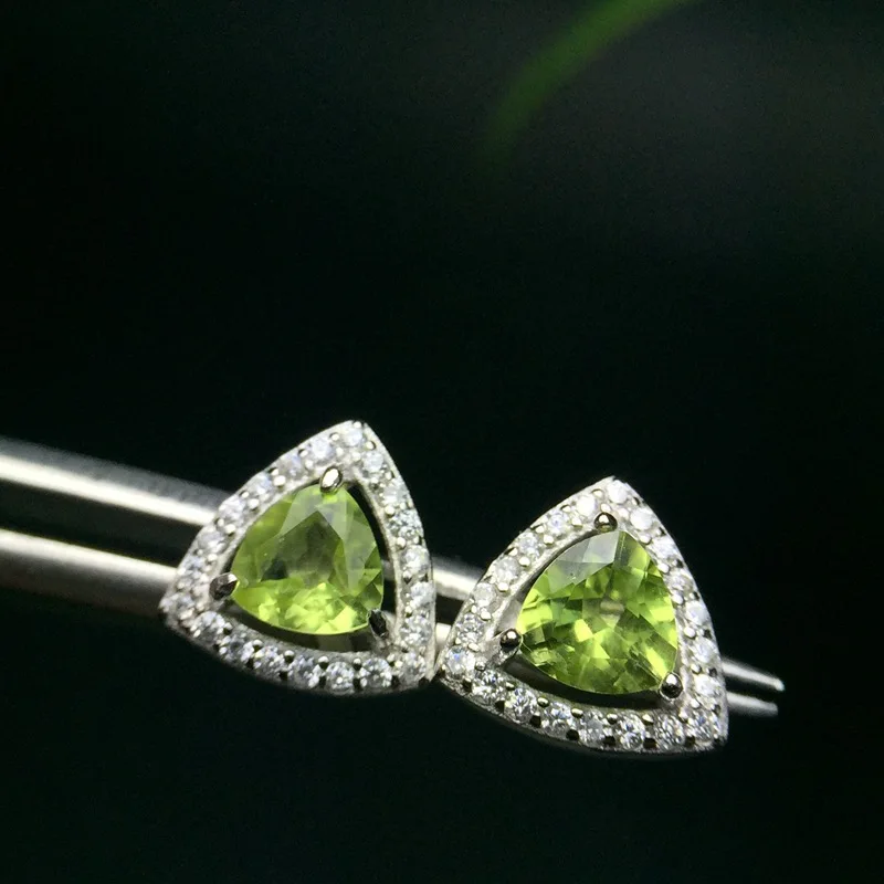 [MeiBaPJ] натуральный перидот драгоценный камень треугольник серьги гвоздики Настоящее 925 серебряные серьги с зеленым камнем прекрасный брелок ювелирные изделия для женщин