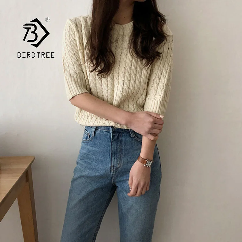 

2019 Autumn New Women's Pullovers Sweater O-neck Twist Design Half Sleeve Simple Solid Korean Casual Fashion Hot Sale T97208D