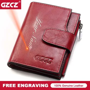 

GZCZ Genuine Leather Woman Wallet Fashion Coin Purse Short Wallets Lady Zipper Poucht Hasp Vallet Small Money Bag Portomonee