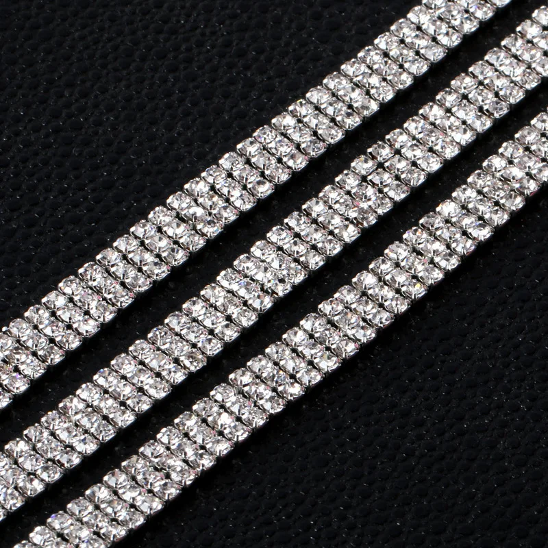 1 Yard about 91.4cm 3Row 2mm 3mm Clear Rhinestone Silver gold Chain Trim Ribbon For Wedding Banding and handmade accessories | Дом и сад