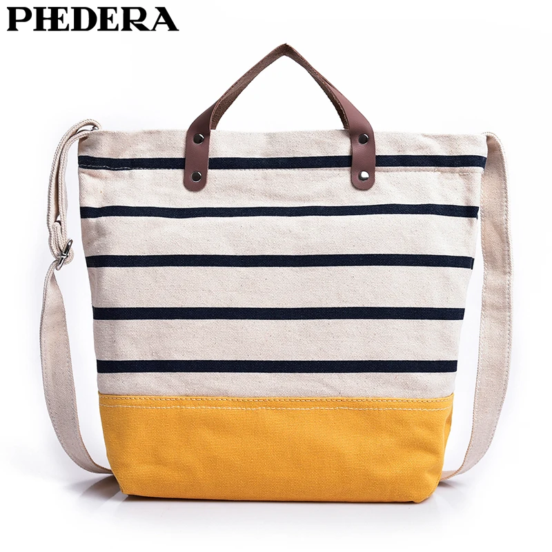 

PHEDERA New Striped Women Totes Bag High Quality Patchwork Canvas Female Messenger Bags Yellow Black Red Casual Purse 2019