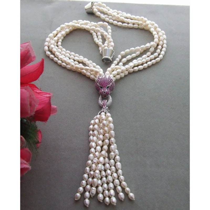 

Charming 5Strds Pearl&zircon Pendant Necklace