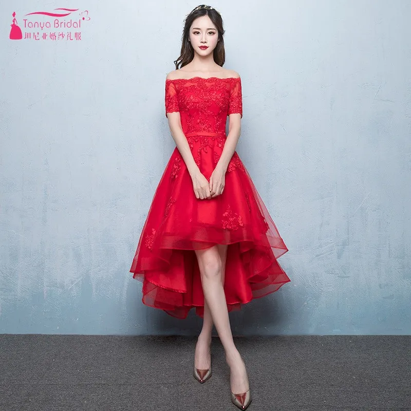 Короткие платья для выпускного вечера с короткими рукавами спереди и длинной спинкой светло-серый халат de soiree кружевное платье в деловом стиле JQ251 - Цвет: Красный