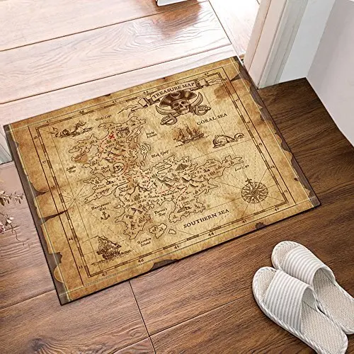 Old Map Pirate Ship in Vintage Bath Rugs Non Slip Door Mat,60x40cm Bath