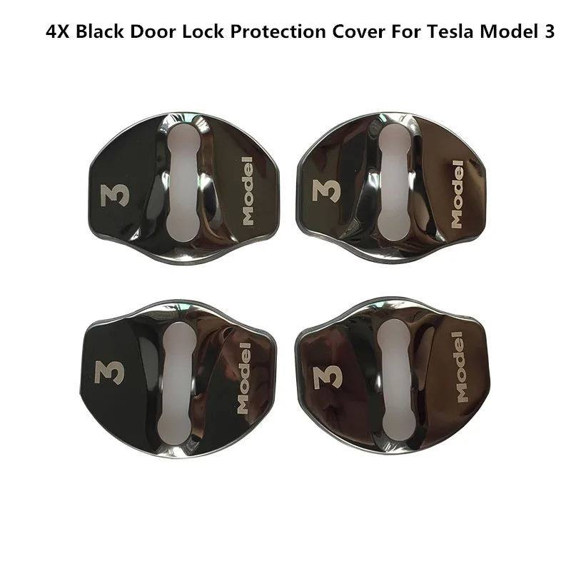 

For Tesla Model 3 Car Door Lock Protection Cover Trim Black Color 4Pcs