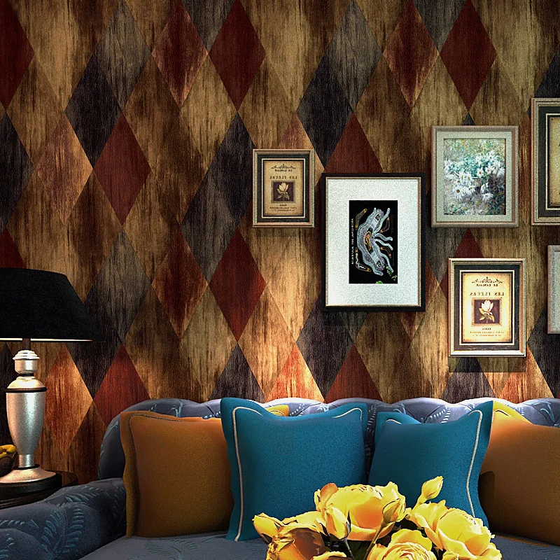 

Retro Imitation soft wrapper wallpaper American Village Diamond lattice Nostalgic bedroom living room TV background wall paper