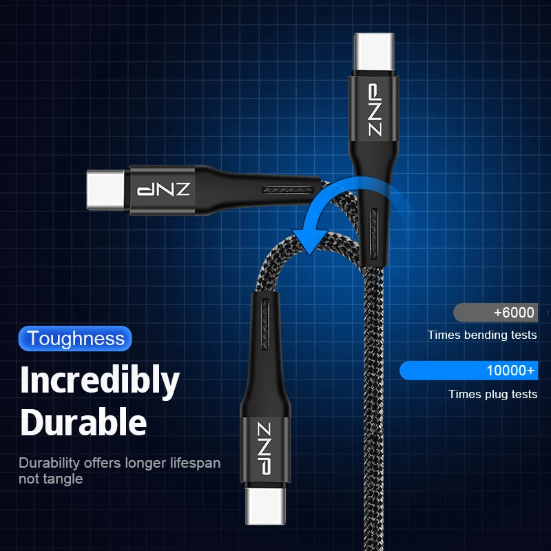 ZNP USB نوع C كابل لسامسونج S10 هواوي P30 الموالية سريع تهمة نوع-C الهاتف المحمول شحن سلك USB C كابل لسامسونج S9 S8