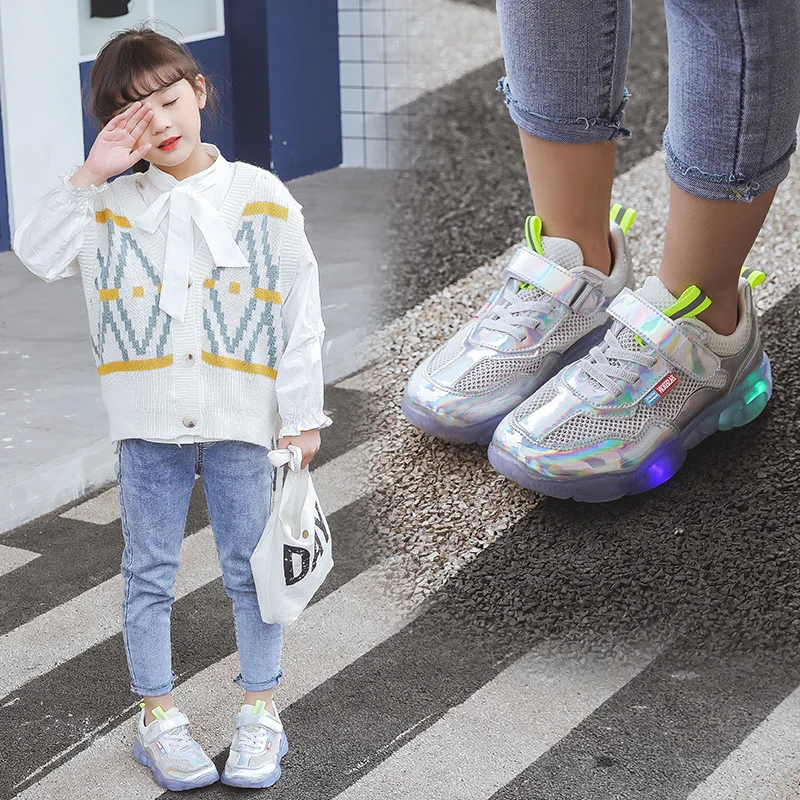 Davidyue led светящаяся детская обувь для девочек теннисные кроссовки infantil сетки Светящиеся Детские кроссовки спортивные Освещенные детские кроссовки