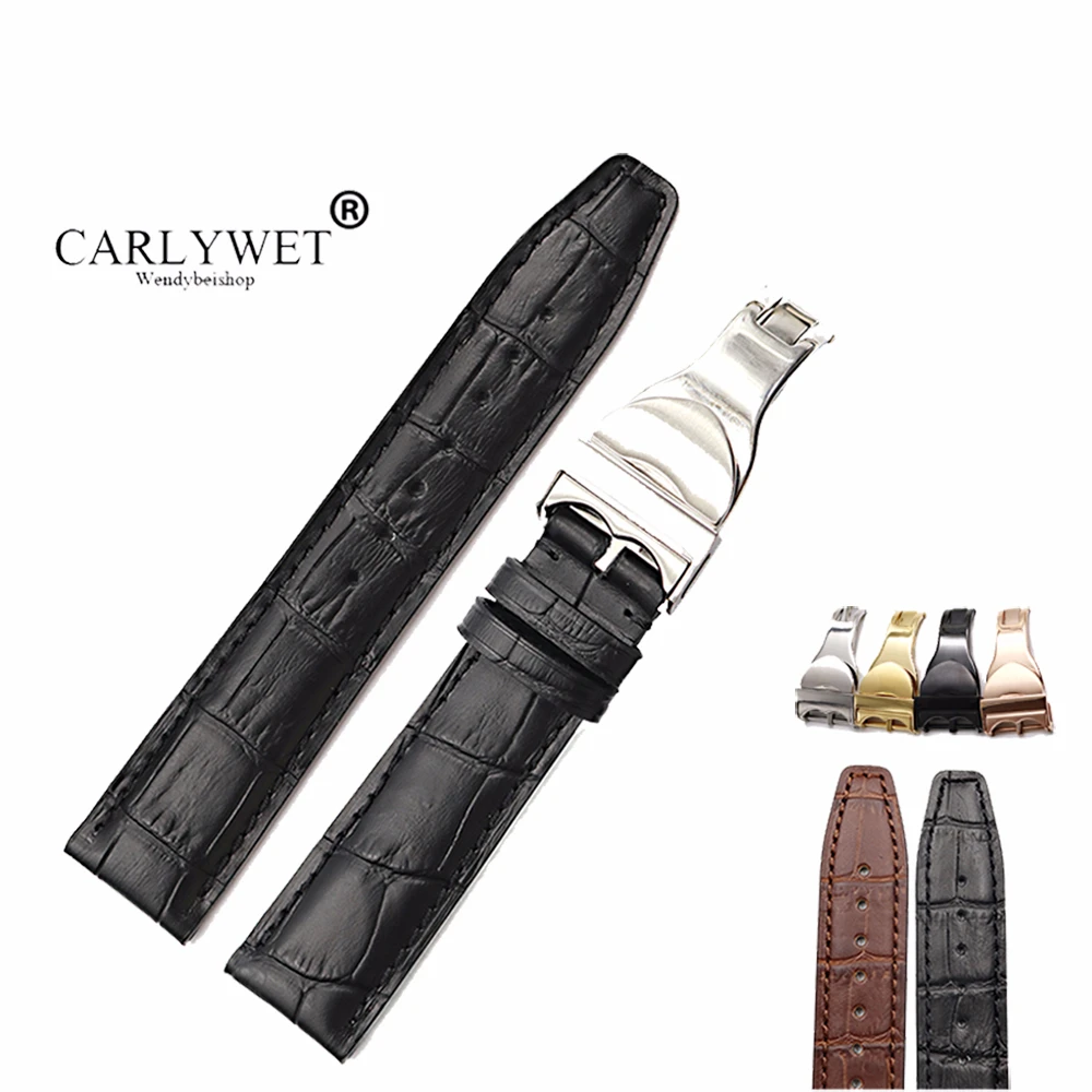 

CARLYWET Wholesale 20 21 22mm Watch Bands Brown Black Genuine Leather Band Wrist Watch Strap Belt Replacement Loops